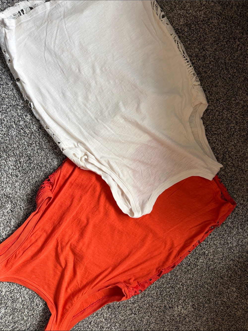 LOFT Lace-Detail Tank Tops in Dark Coral and Cream - Set of 2 - Picture 5 of 6